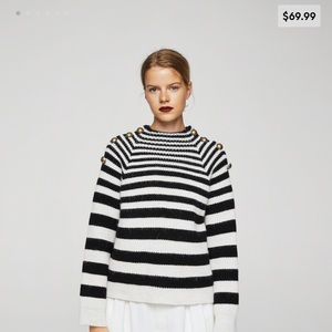 MANGO Buttoned striped sweater - Black & White